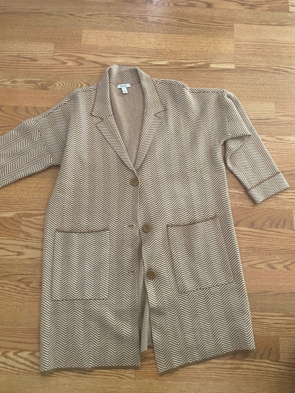 Nine West Tan and Cream Chevron Knit Cardigan Coat